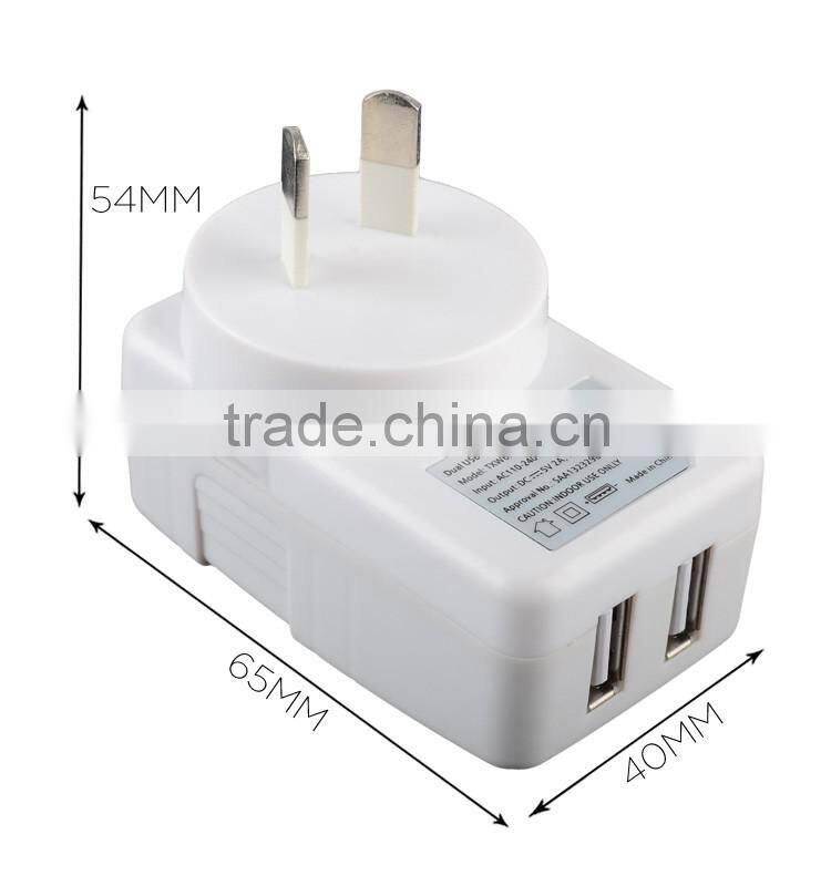 SAA Approved 5V 2A 2 Port Wall Adapter for AU Standards