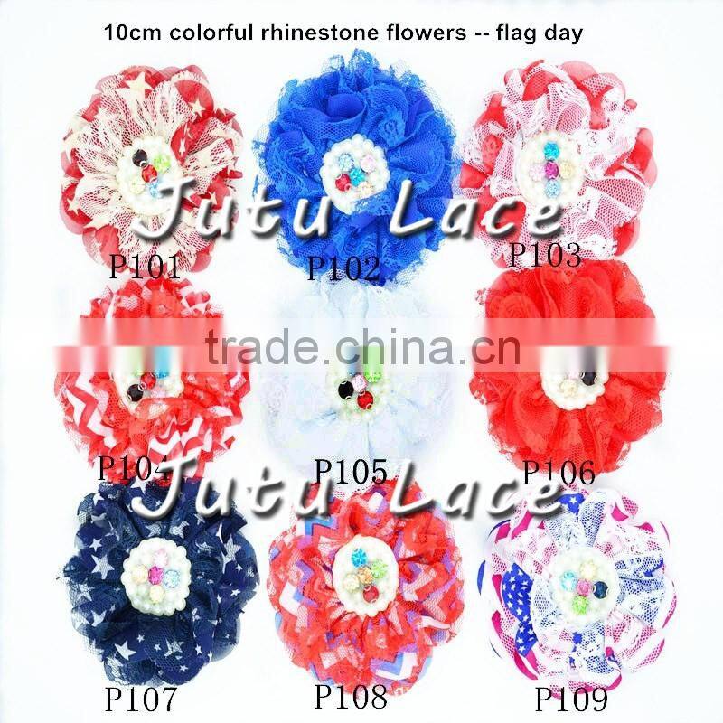high quality large arificial Flower - 25colors Fabric Flower with Crystal Rhinestone Pearls Center Hair Accessory
