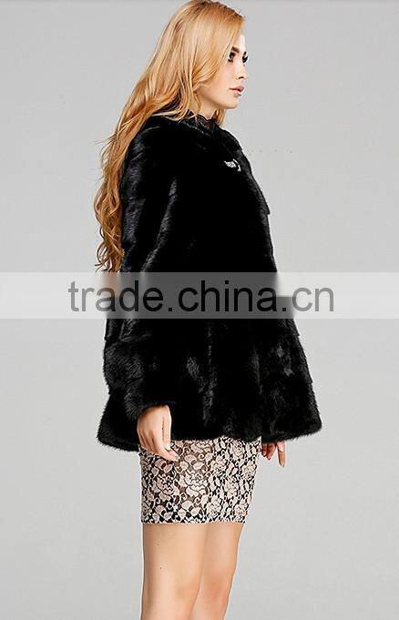 black hooded mink fur coat