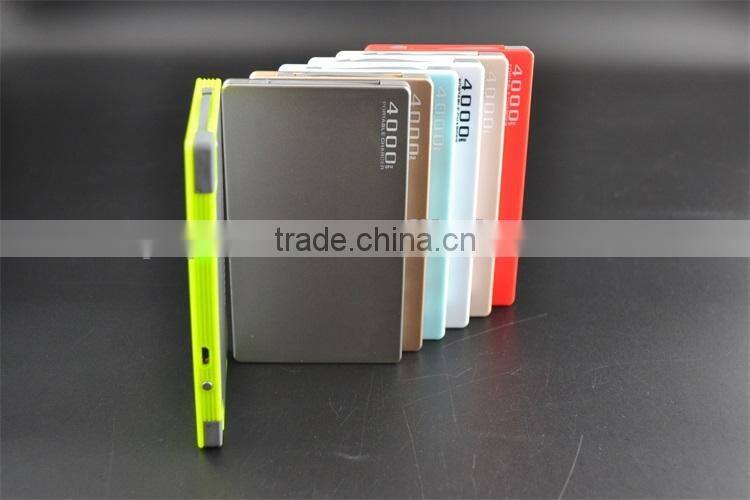 Cheap Slim Built-in Cable Credit Card Golden Power Bank 4000mAh