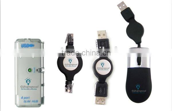 mini mouse and slim usb hub in PU pouch as usb travel gift set