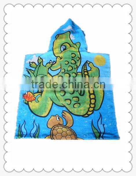 100% cotton animal printed hooded towel with crocodile design/poncho for kids