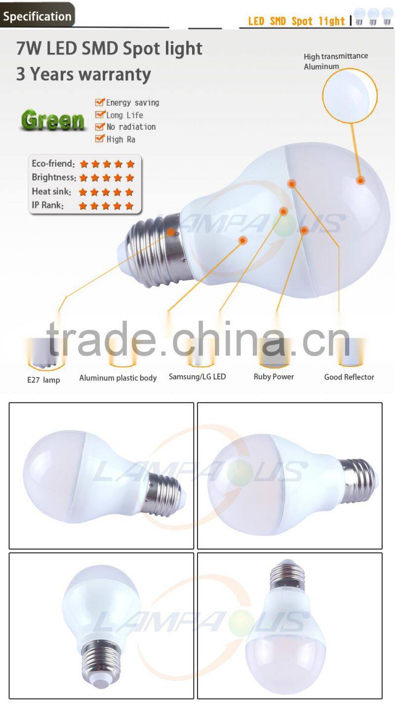 Epistar lamp at low price 3 years warranty dimmmable 7w A60 24v dc e27 led lamps