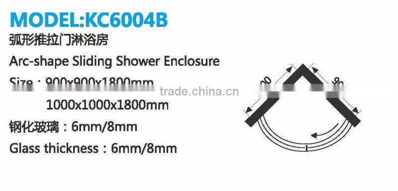 Hot! Arc-shape Sliding Cheap Small Curved Glass Shower Enclosure(KT6004)
