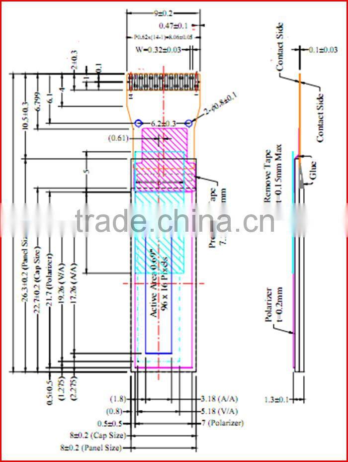 0.69inch 96*16 oled display panel with board mounted