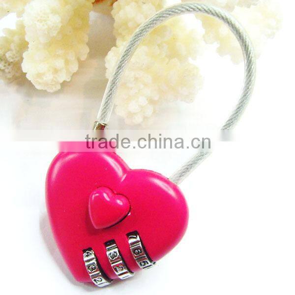 CH-28A Lovely 3 digit love red heart-shaped cable padlock