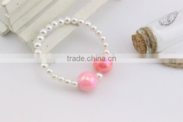 Wholesale girls plastic pearl bracelets round multi-color pulser jewelry brace lace