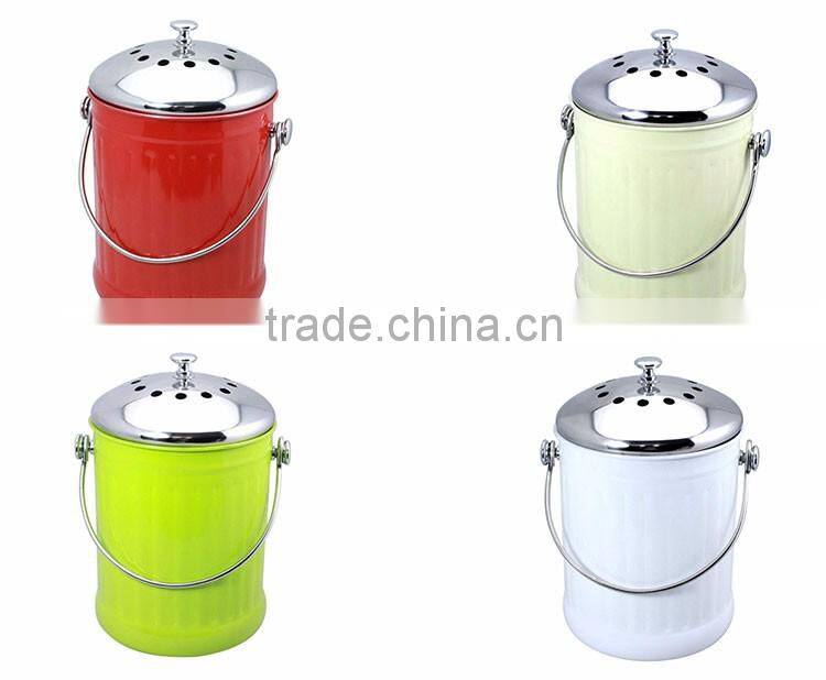 1.0 gallon colorful painting kitchen metal garbage waste bin With Stainless Steel Lid