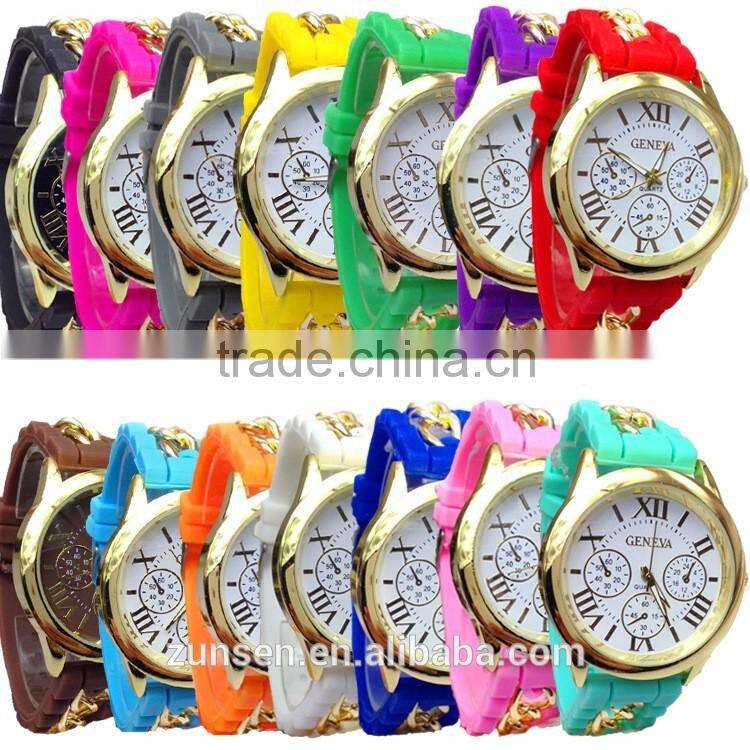 2016 Hot Fashion Famous Brand Gold Alloy Chain Geneva Casual Quartz Watch Women Cheap Silicone Wristwatches Relogio Feminino