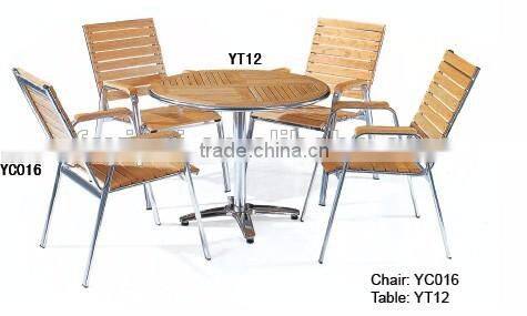 garden furniture outdoor wooden leisure aluminum high back chairs table set YC016 YT12