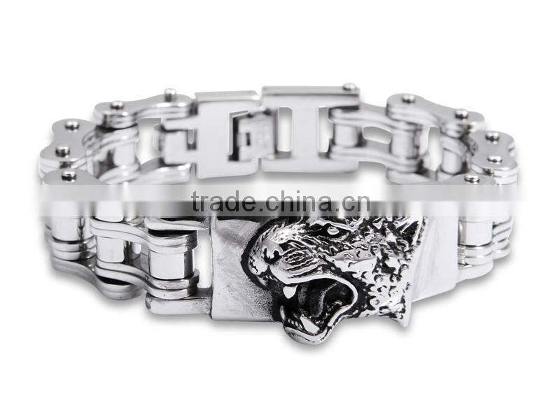 YM063 hot sale 316l Stainless Steel Biker Chain Bracelet Wholesale tiger desige motorcycle chain bracelet