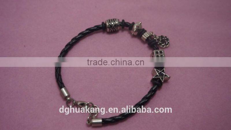 Superthin braided leather cord carabiner closure bracelet