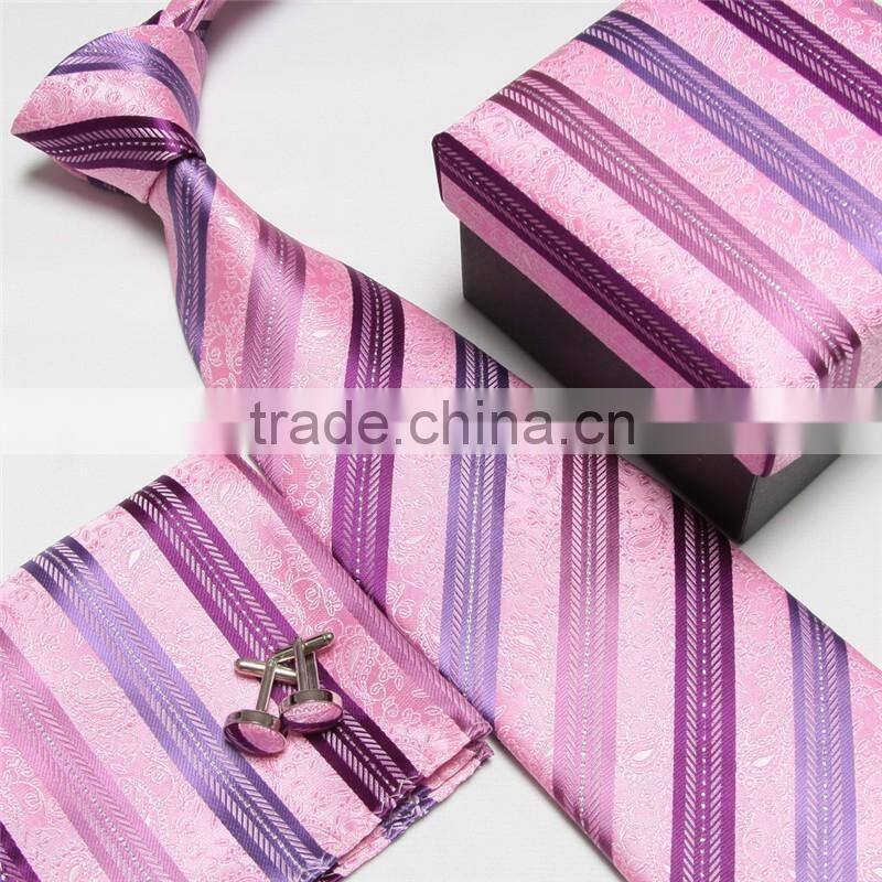 Fashion Stripe Microfiber Mens Tie Handkerchief Cufflink Sets