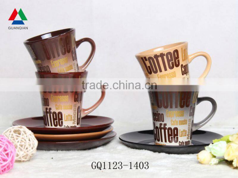 Eco-friendly cream-colored coffee mug ceramic cup with saucer