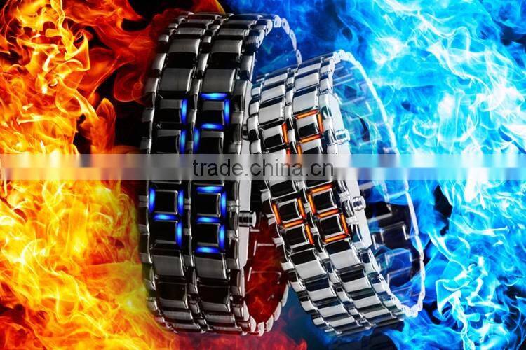 Fashion Style black alloy watch case and band stainless steel waterproof watches large led digital display watches