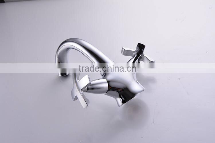 QL-0422 new design fashion polished bathroom brass bridge dual handle basin faucet
