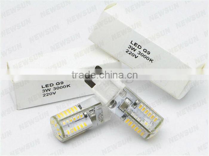 High brightness 360degree 220V 58smd 3014 Epistar 2700K G9 led 3w bulb G9 LED lamp marine crystal light bulb