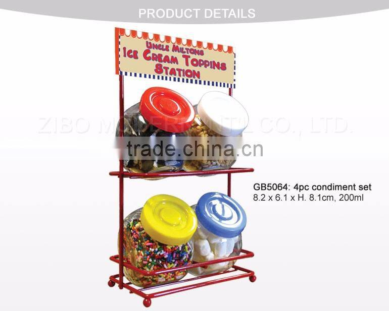 Wholesale Colored Lid Condiment Bottles Set with Show Metal Rack