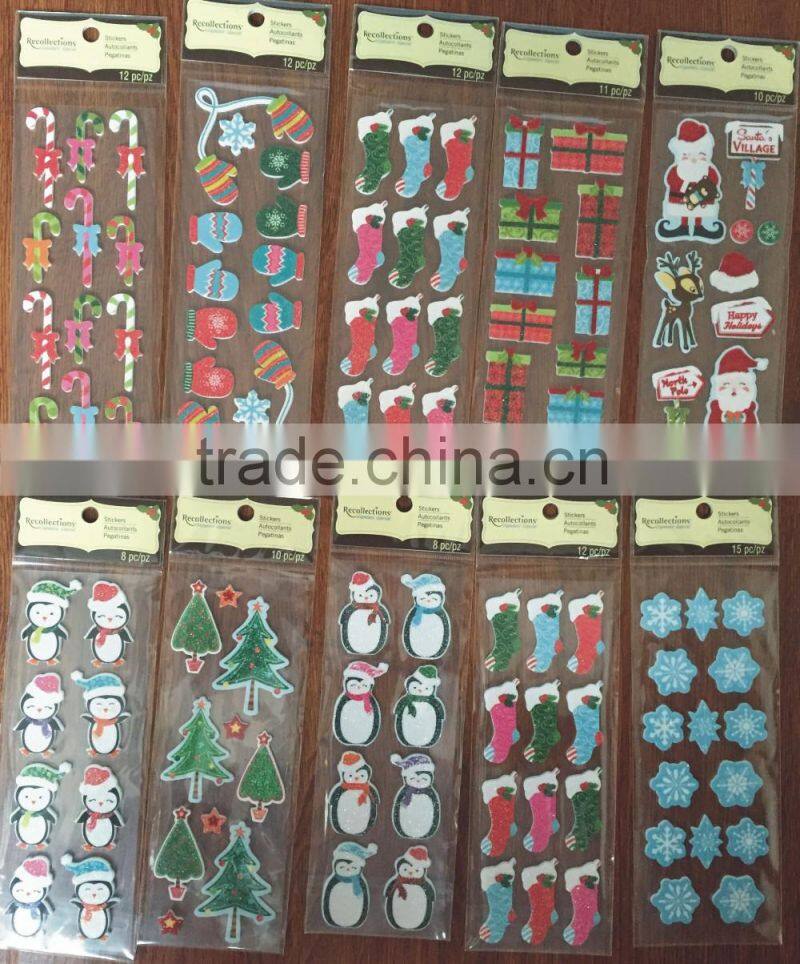 2016 wholesale adhesive sticker and waterproof custom design Christmas paper sticker