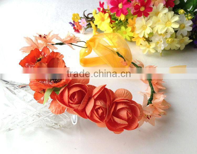 Orange Rose Flower Head Garland 100% handmade Hawaii Head wreath