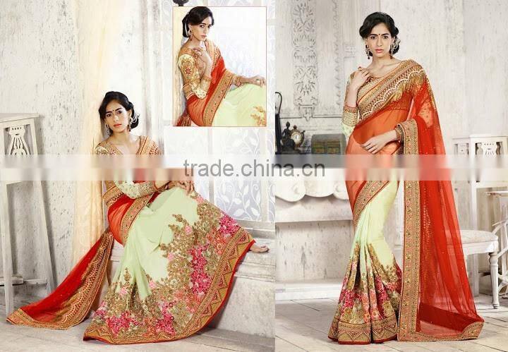 Gold & Magenta Georgette On Net Saree