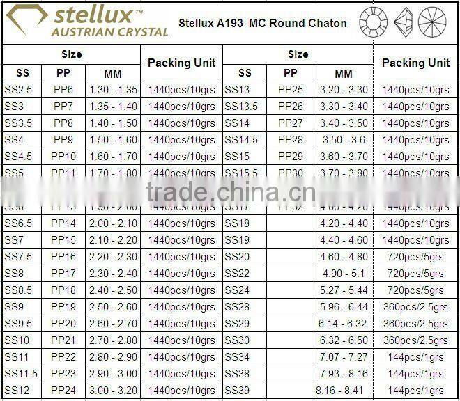 Stellux A193 Glass chatons Point back rhinestones Crystal AB
