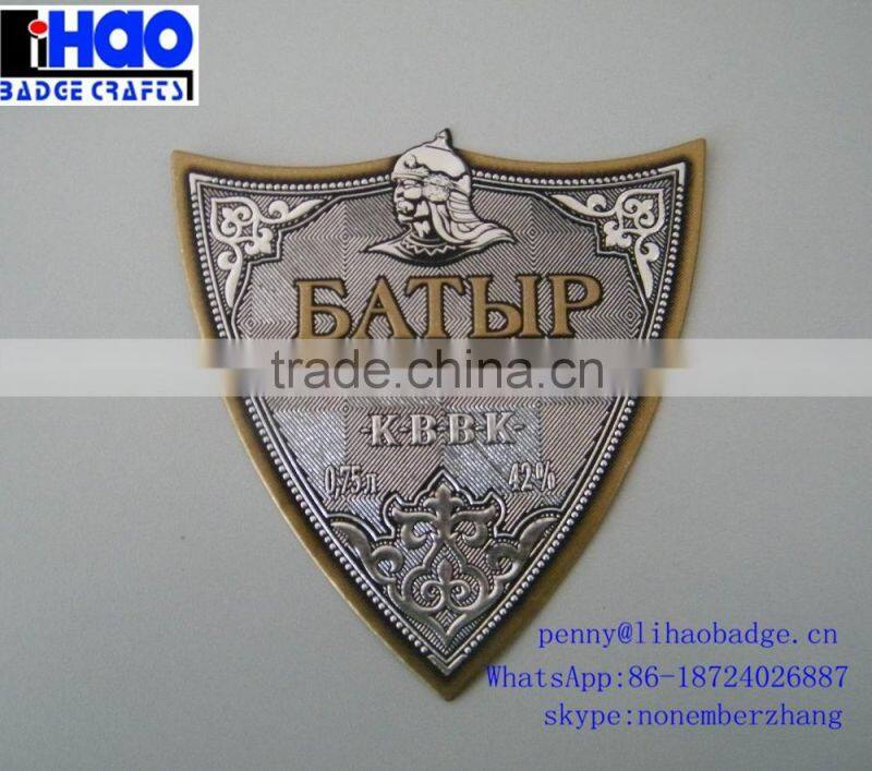 Fashion full color printing wine bottle metal label for whiskey