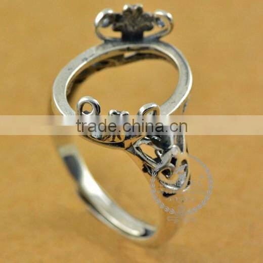 12*15.3mm 925 sterling silver antiqued silver vintage style oval flower bezel ring base blank supplies DIY findings 1223069