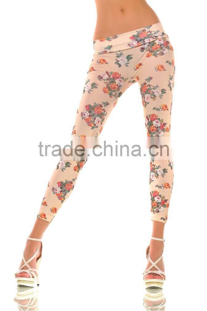 Hot Women Sexy Retro Rose Flower Print Leggings Tights Pants Long