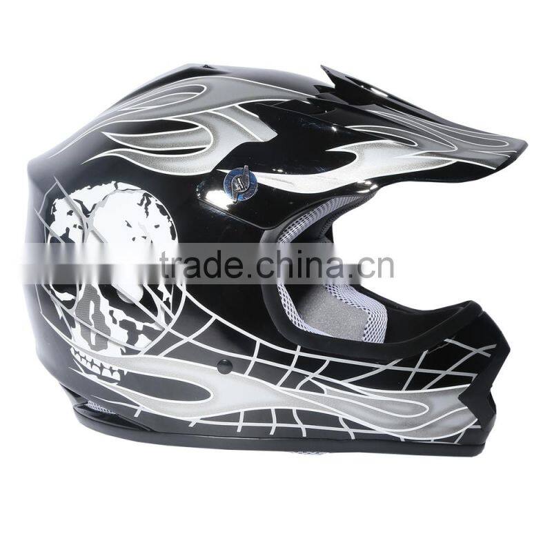 Youth Black/Silver Skull for Dirt Bike for ATV Motocross Helmet Goggles+gloves S M L New