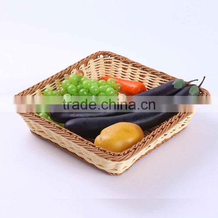 Custom size supermarket display rack used exquisite woven square shape fruit vegetable plastic wicker basket