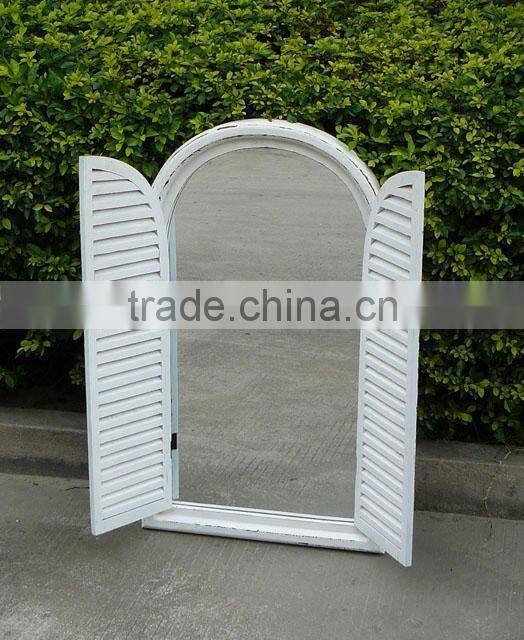 French Shabby Chic Antique Vintage Style White Wall Mirror with Shutters