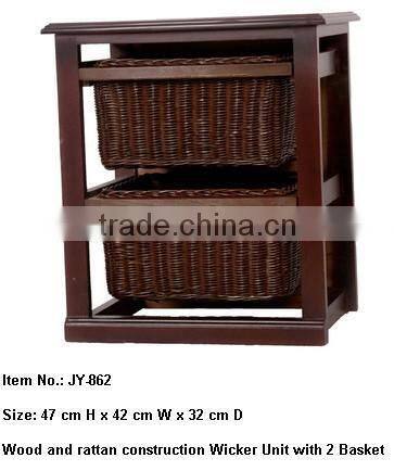 Cheap wicker basket storage shelves with 4 wheels