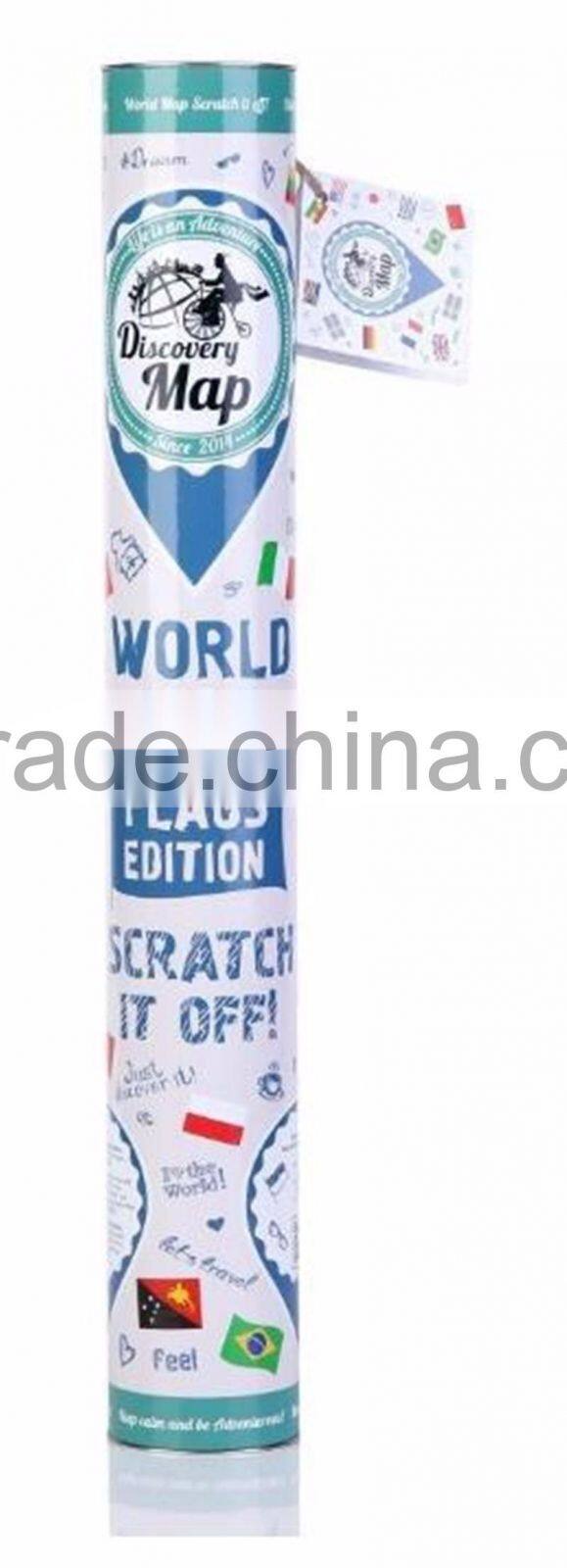 New World Map with Scratch off Flags Edition Tube Packaging Scratch travel world map