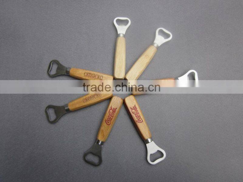 Fancy trade assurance promotion custom wood beer bottle opener with wooden handle wholesale