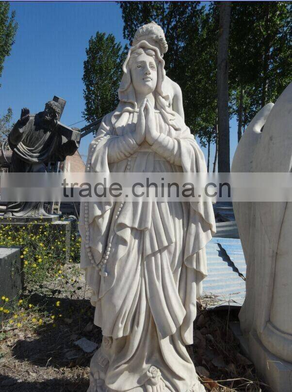 Hand carved white marble stone virgin Mary with baby statue