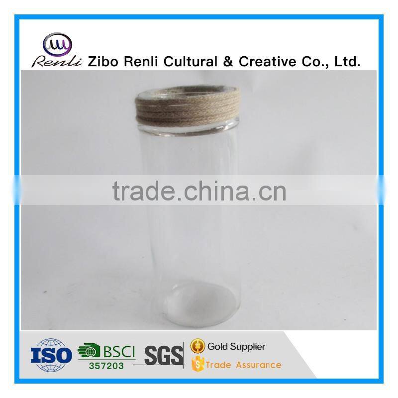 Clear Decotative Cylinder Glass Vase with Rope for Flower Arrangement