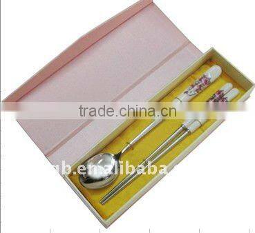 stainless steel portable cutlery set used outside composed by bowl, spoon, chopsticks