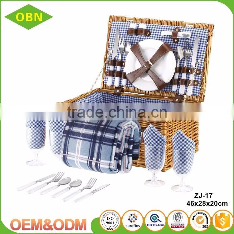 Woven wicker material picnic basket with ceramic set