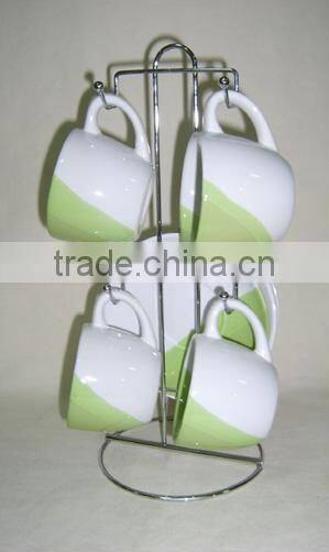Set 4 multi color ceramic coffee mug sets with stand