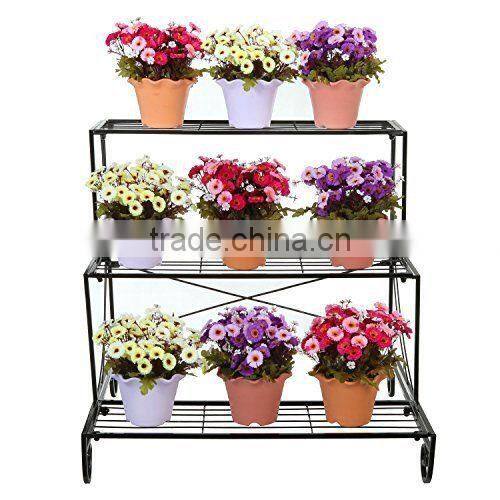 3 Metal Shelves Display Flower Pots Indoor Plant Stand, Outdoor Garden Racks