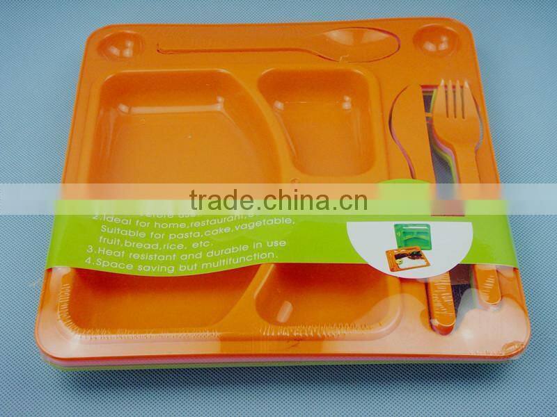 Plastic square lunch box with pork,fork and knife