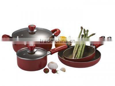 8pcs Wooden color bakelite handle pressed aluminum nonstick pots and pans