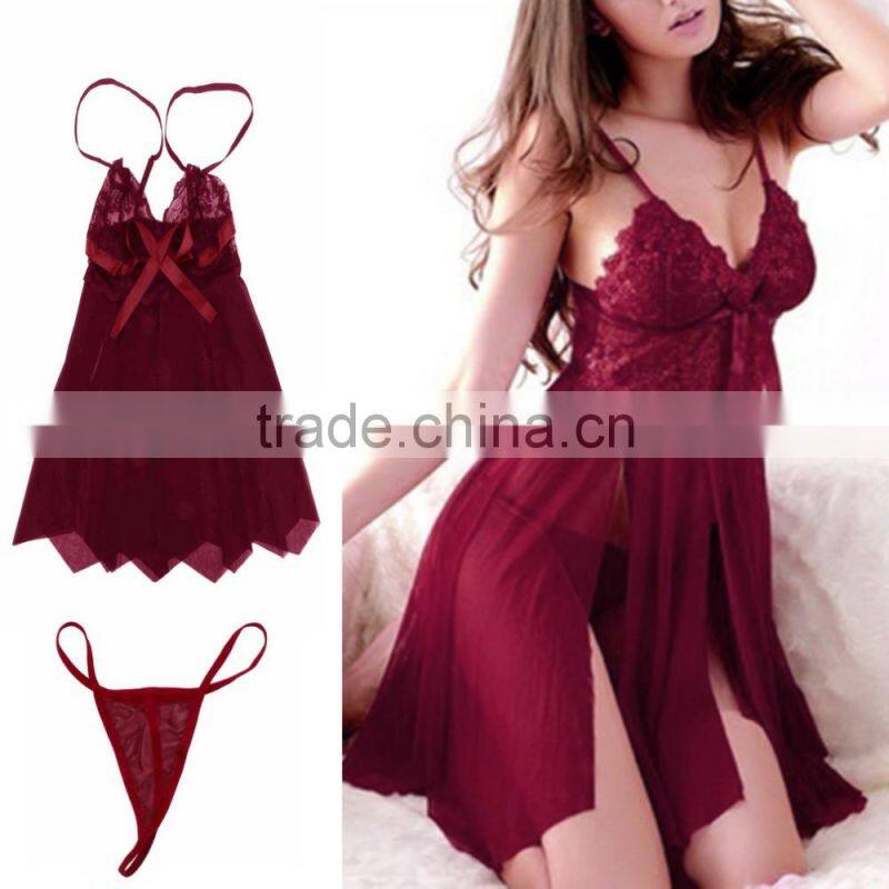 Sexy Women Split Lace babydoll Lingerie Nightdress Sleepwear Nightwear Pajama