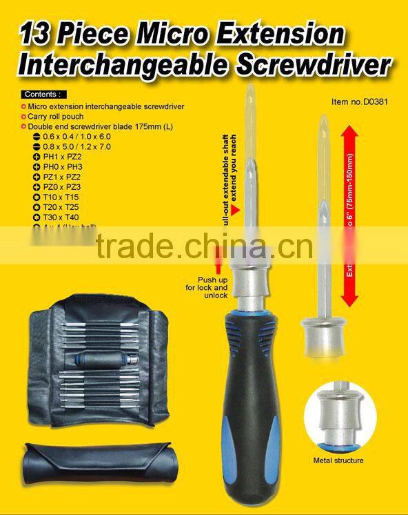11 Piece Micro Extension Interchangeable Screwdriver