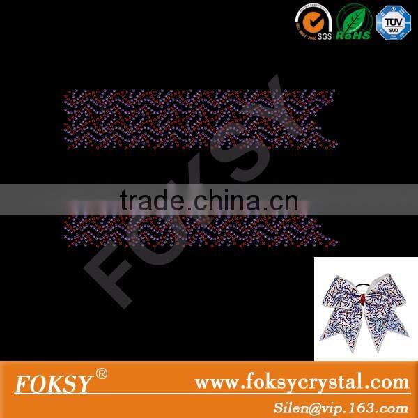 Customized cheer bow strip pattern bling design rhinestone iron on transfer designs