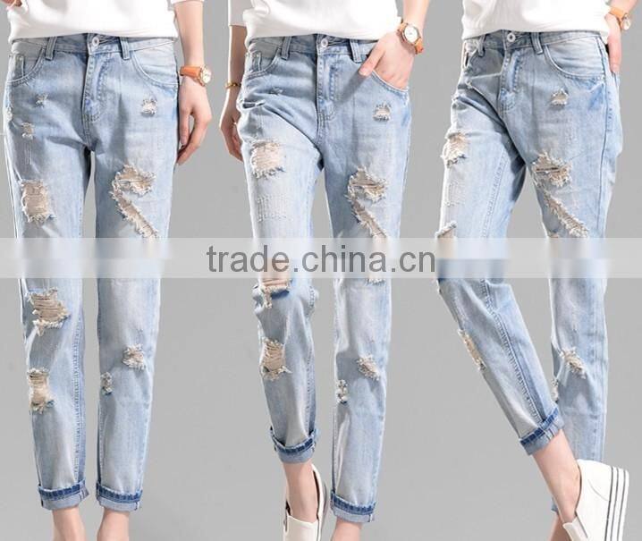 Latest Wholesale Ladies jeans top new design fashion sexy light denim Jeans Pants manufacturing China