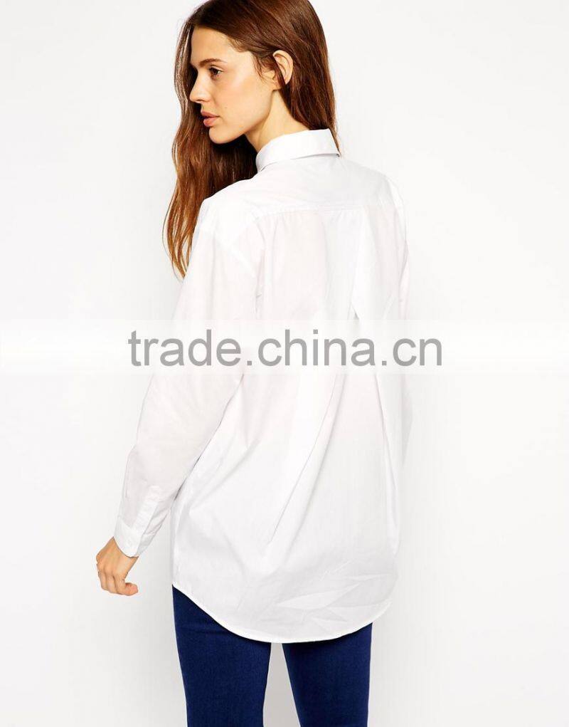 Hot sale Slim Boyfriend Classic point collar White Shirt With Pleat Detail Back