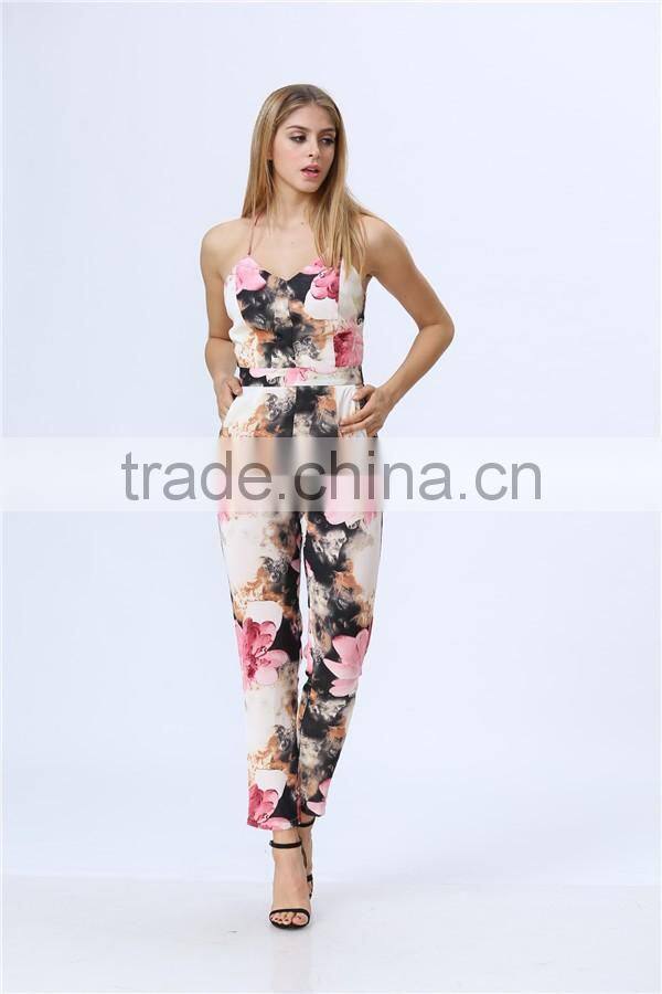 New Arrived Fashion Sleeveless Floral Print Women Jumpsuits