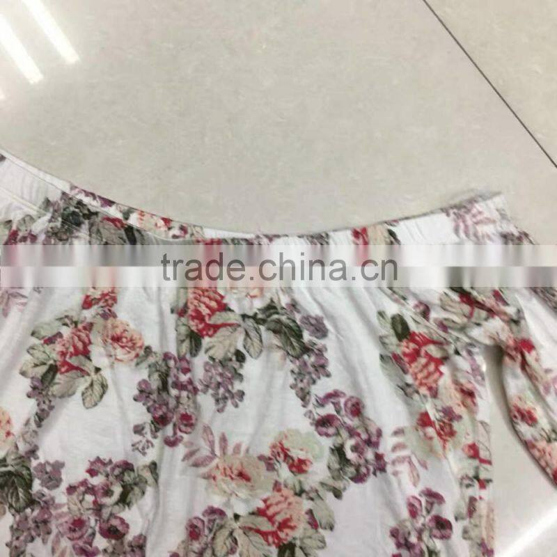 Cheap boat neck mid-sleeve flower print women tops factory closeouts